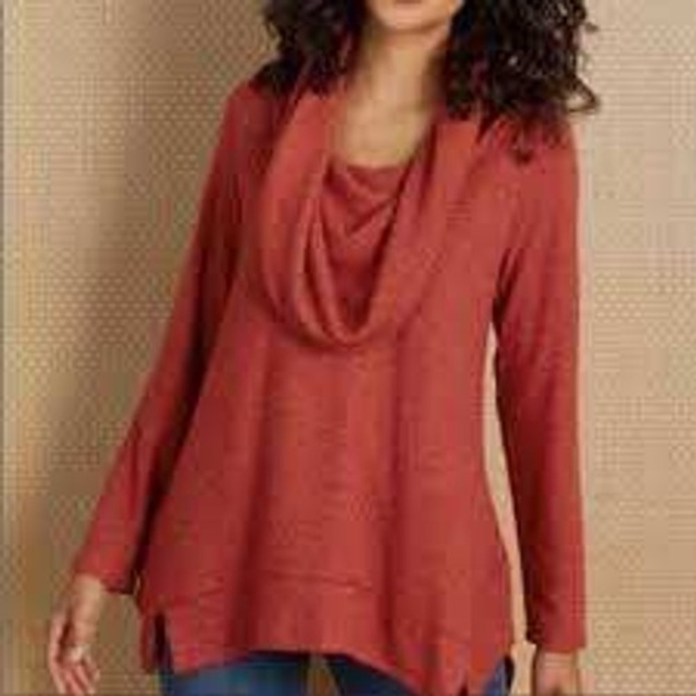 Soft Surroundings Size Medium Tunic Maroon Heathered Ava Cowl Neck Lagenlook